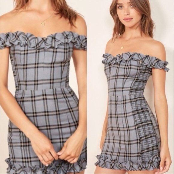 Reformation Bonita Plaid Mini Dress NWOT • Linen • Ruffle • Scandi - Picture 2 of 10